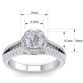 1 1/2 Carat Fancy Halo Diamond Engagement Ring in 14 Karat White Gold