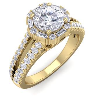 1 1/2 Carat Fancy Halo Diamond Engagement Ring in 14 Karat Yellow Gold