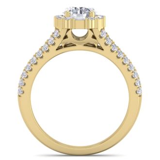 1 1/2 Carat Fancy Halo Diamond Engagement Ring in 14 Karat Yellow Gold