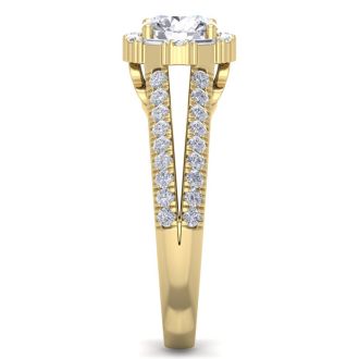 1 1/2 Carat Fancy Halo Diamond Engagement Ring in 14 Karat Yellow Gold