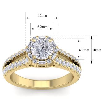 1 1/2 Carat Fancy Halo Diamond Engagement Ring in 14 Karat Yellow Gold