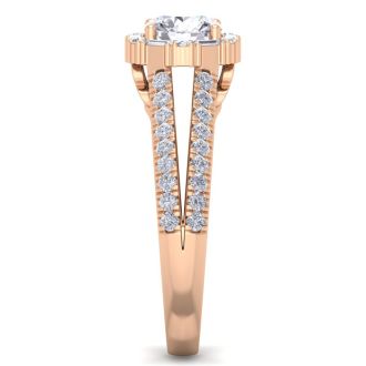 1 1/2 Carat Fancy Halo Diamond Engagement Ring in 14 Karat Rose Gold