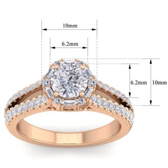 1 1/2 Carat Fancy Halo Diamond Engagement Ring in 14 Karat Rose Gold