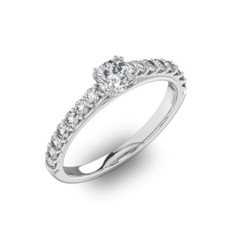 1 Carat Cushion Cut Double Prong Set Engagement Ring In 14 Karat White Gold