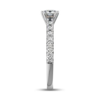 1 Carat Cushion Cut Double Prong Set Engagement Ring In 14 Karat White Gold