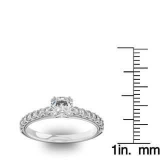 1 Carat Cushion Cut Double Prong Set Engagement Ring In 14 Karat White Gold