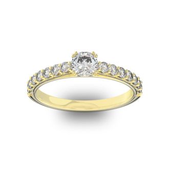 1 Carat Cushion Cut Double Prong Set Engagement Ring In 14 Karat Yellow Gold