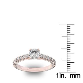 1 Carat Cushion Cut Double Prong Set Engagement Ring In 14 Karat Rose Gold