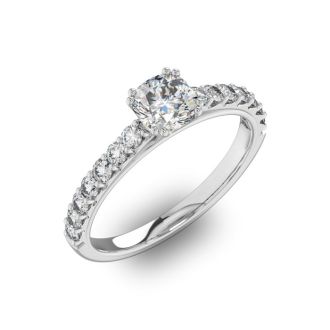 1 1/4 Carat Cushion Cut Double Prong Set Engagement Ring In 14 Karat White Gold