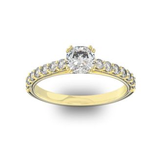 1 1/4 Carat Cushion Cut Double Prong Set Engagement Ring In 14 Karat Yellow Gold