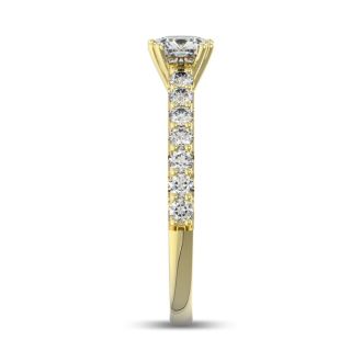 1 1/4 Carat Cushion Cut Double Prong Set Engagement Ring In 14 Karat Yellow Gold