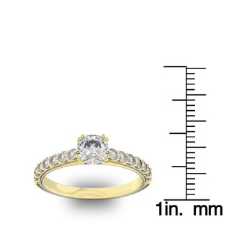 1 1/4 Carat Cushion Cut Double Prong Set Engagement Ring In 14 Karat Yellow Gold