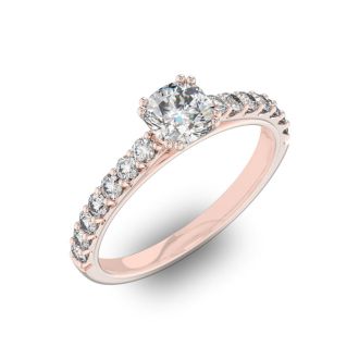 1 1/4 Carat Cushion Cut Double Prong Set Engagement Ring In 14 Karat Rose Gold
