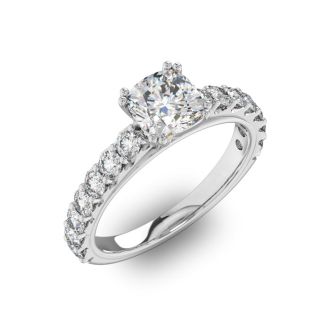 1 1/2 Carat Cushion Cut Double Prong Set Engagement Ring in 14 Karat White Gold
