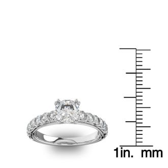 1 1/2 Carat Cushion Cut Double Prong Set Engagement Ring in 14 Karat White Gold