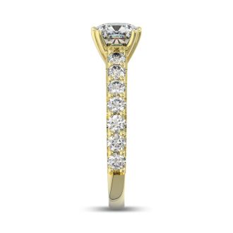 1 1/2 Carat Cushion Cut Double Prong Set Engagement Ring in 14 Karat Yellow Gold