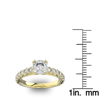 1 1/2 Carat Cushion Cut Double Prong Set Engagement Ring in 14 Karat Yellow Gold