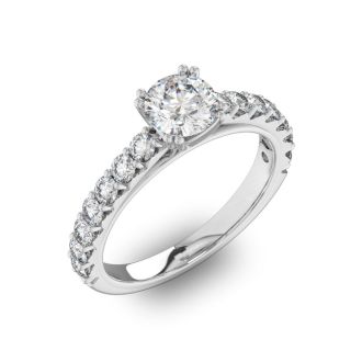 1 1/2 Carat Round Shape Double Prong Set Engagement Ring In 14 Karat White Gold