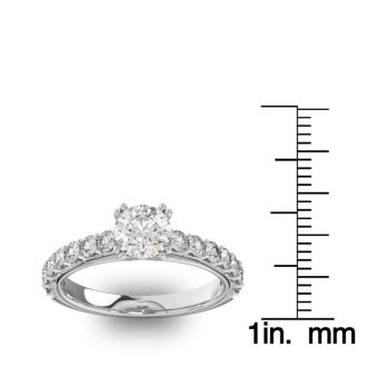 1 1/2 Carat Round Shape Double Prong Set Engagement Ring In 14 Karat White Gold