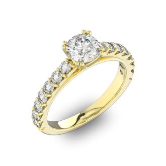 1 1/2 Carat Round Shape Double Prong Set Engagement Ring In 14 Karat Yellow Gold