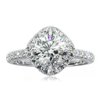 1 1/3 Carat Cushion Style Halo Diamond Engagement Ring in 14 Karat White Gold 
