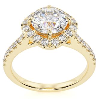 1 1/3 Carat Cushion Style Halo Diamond Engagement Ring in 14 Karat Yellow Gold 