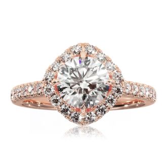 1 1/3 Carat Cushion Style Halo Diamond Engagement Ring in 14 Karat Rose Gold 