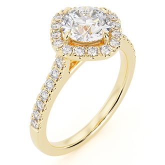 1 1/3 Carat Cushion Style Halo Diamond Engagement Ring in 14 Karat Yellow Gold 