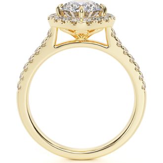 1 1/3 Carat Cushion Style Halo Diamond Engagement Ring in 14 Karat Yellow Gold 
