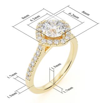 1 1/3 Carat Cushion Style Halo Diamond Engagement Ring in 14 Karat Yellow Gold 