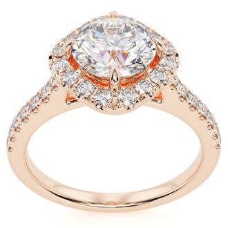 1 1/3 Carat Cushion Style Halo Diamond Engagement Ring in 14 Karat Rose Gold 