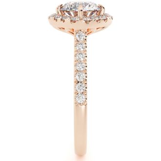 1 1/3 Carat Cushion Style Halo Diamond Engagement Ring in 14 Karat Rose Gold 