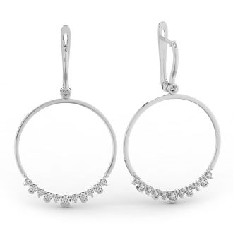 Diamond Drop Earrings: 14k White Gold 1 1/3 Carat Diamond Circle Dangle Earrings