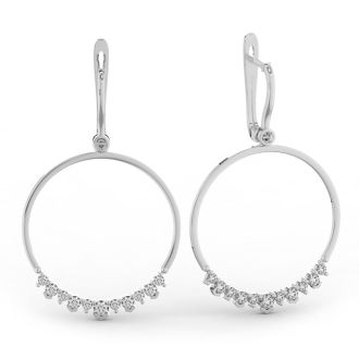 Diamond Drop Earrings: 14k White Gold 1 1/3 Carat Diamond Circle Dangle Earrings