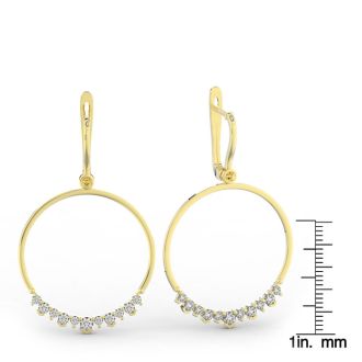 Diamond Drop Earrings: 14k Yellow Gold 1 1/3 Carat Diamond Circle Dangle Earrings