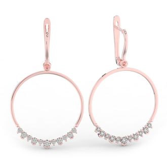 Diamond Drop Earrings: 14k Rose Gold 1 1/3 Carat Diamond Circle Dangle Earrings