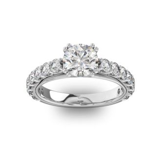 2 1/2 Carat Round Shape Double Prong Set Engagement Ring In 14 Karat White Gold