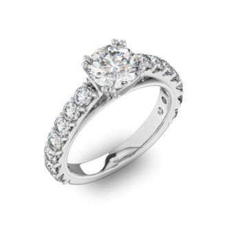 2 1/2 Carat Round Shape Double Prong Set Engagement Ring In 14 Karat White Gold