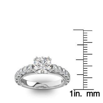 2 1/2 Carat Round Shape Double Prong Set Engagement Ring In 14 Karat White Gold