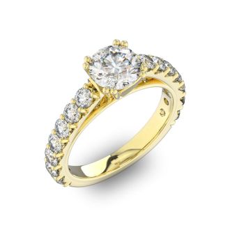 2 1/2 Carat Round Shape Double Prong Set Engagement Ring In 14 Karat Yellow Gold