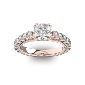 2 1/2 Carat Round Shape Double Prong Set Engagement Ring In 14 Karat Rose Gold