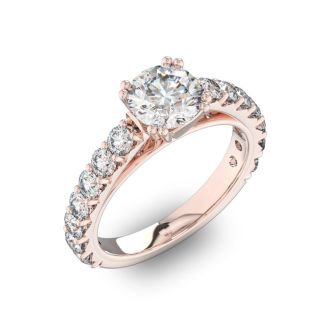 2 1/2 Carat Round Shape Double Prong Set Engagement Ring In 14 Karat Rose Gold