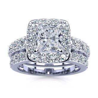 4 1/4 Carat Princess Halo Diamond Bridal Set in 14k White Gold