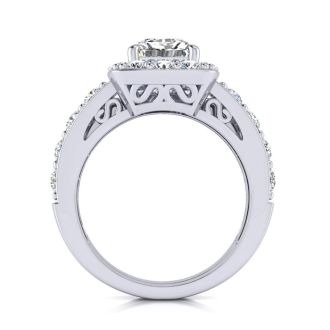 4 1/4 Carat Princess Halo Diamond Bridal Set in 14k White Gold