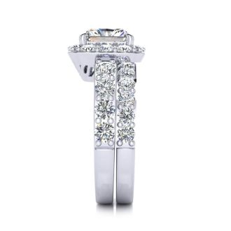 4 1/4 Carat Princess Halo Diamond Bridal Set in 14k White Gold