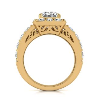 4 1/4 Carat Princess Halo Diamond Bridal Set in 14k Yellow Gold