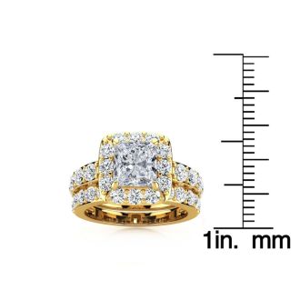 4 1/4 Carat Princess Halo Diamond Bridal Set in 14k Yellow Gold