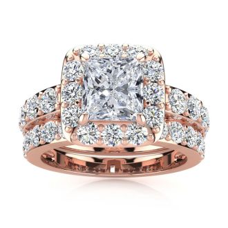 4 1/4 Carat Princess Halo Diamond Bridal Set in 14k Rose Gold