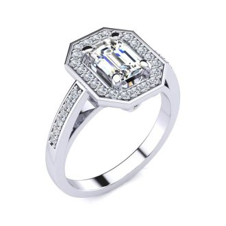 1 1/3 Carat Halo Diamond Engagement Ring In 14 Karat White Gold
