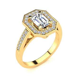 1 1/3 Carat Halo Diamond Engagement Ring In 14 Karat Yellow Gold